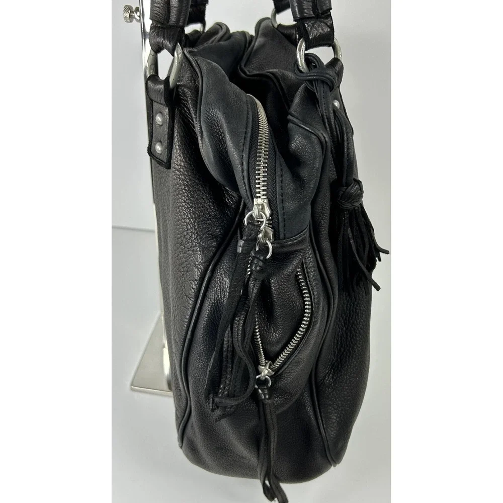 Designer Inspired‎ Large Soft Pebble Leather Satchel Black Double Handle Studded